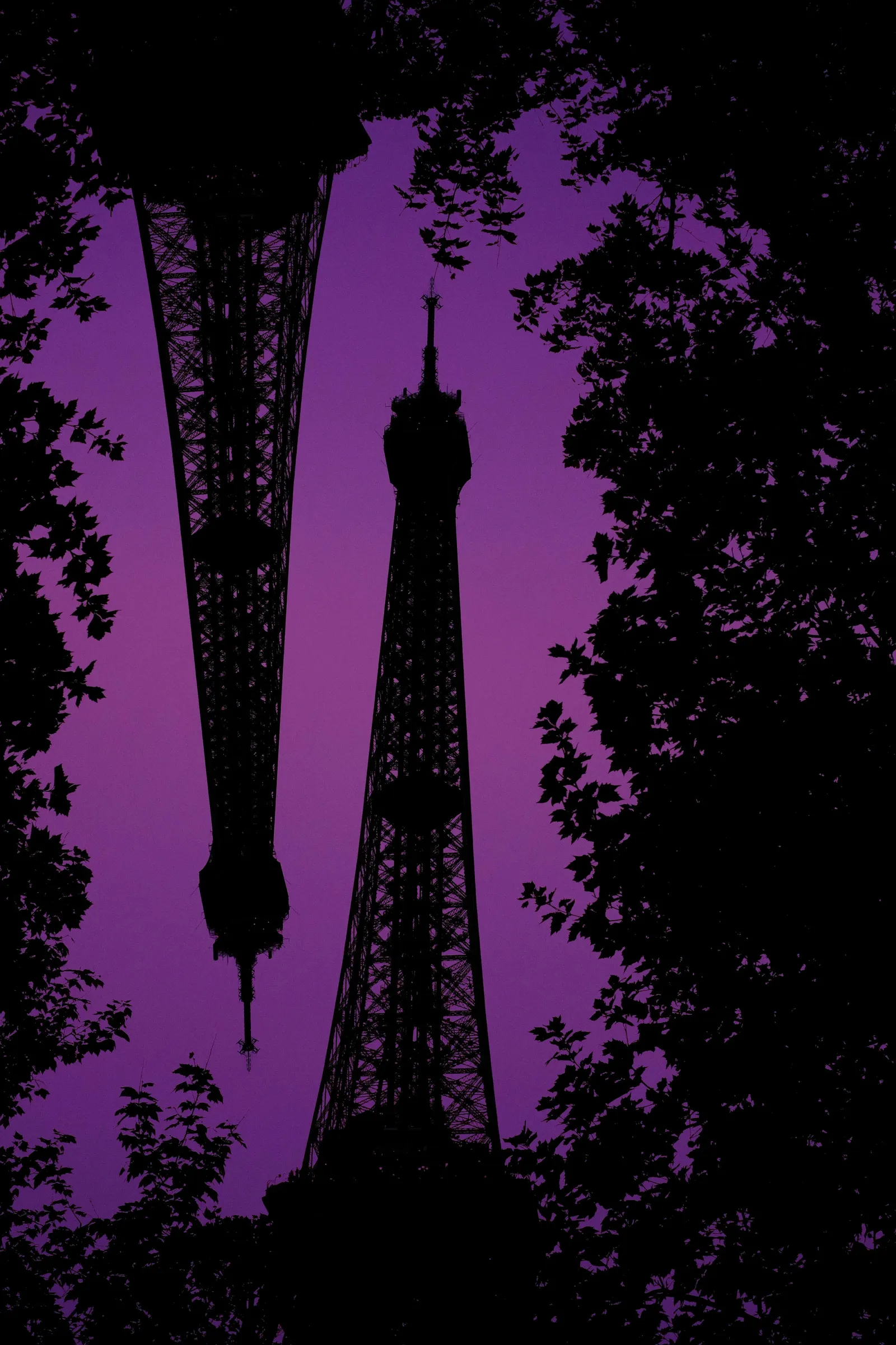 A double exposure of the Eiffel Tower taken on Fujifilm camera.