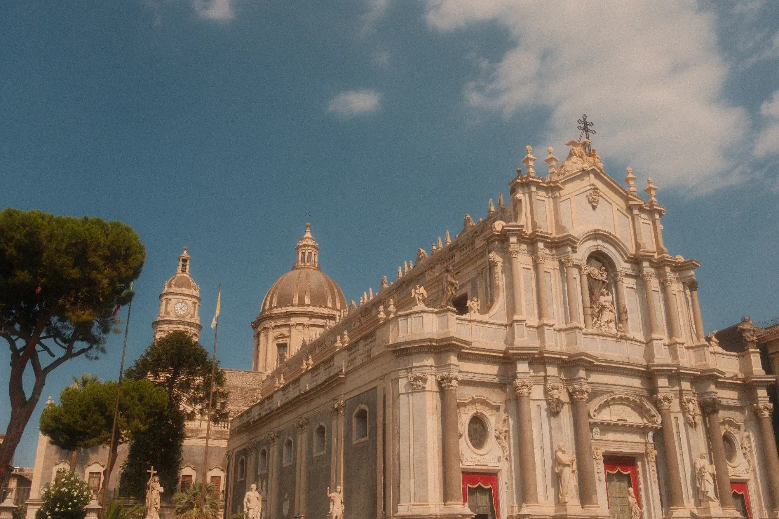 The front of cathedral of Saint Agatha, Catania, Sicily - Summer Chrome fujifilm film recipe
