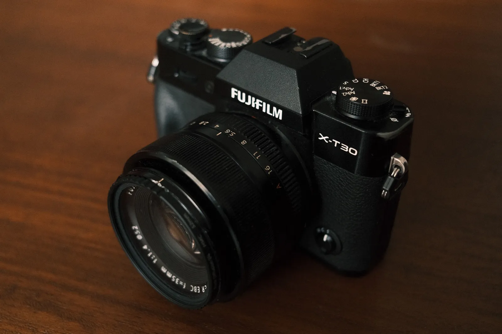 Fujifilm X-T30 with the 35mm f/1.4, the small SLR-shaped body that carries the lineup's best value