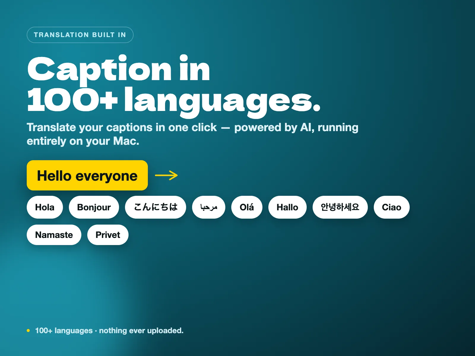 Caption Pro translation panel - 100+ languages for DaVinci Resolve captions