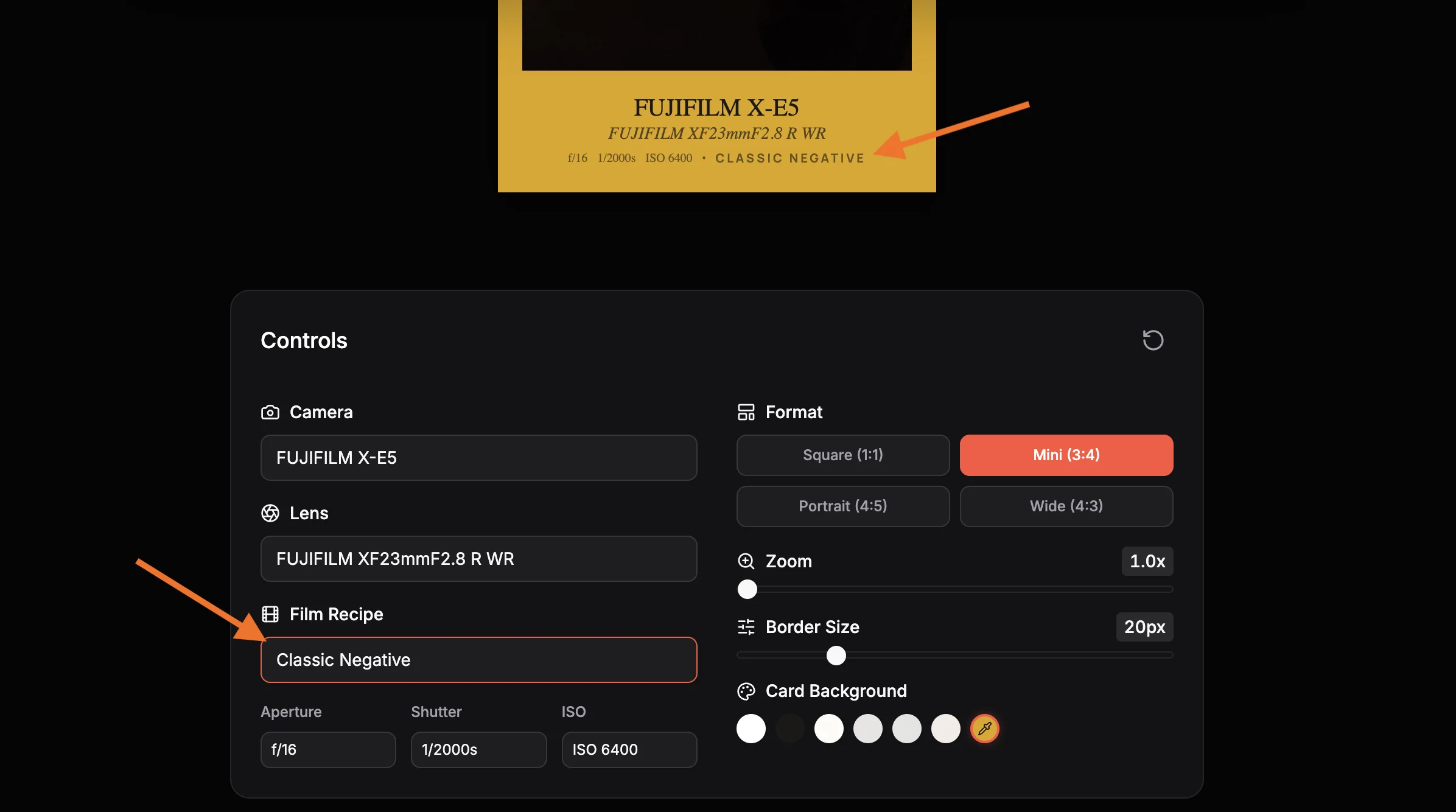 Step 6: Add a Film Recipe and Export
